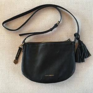 Lucky brand black leather crossbody boho tassel